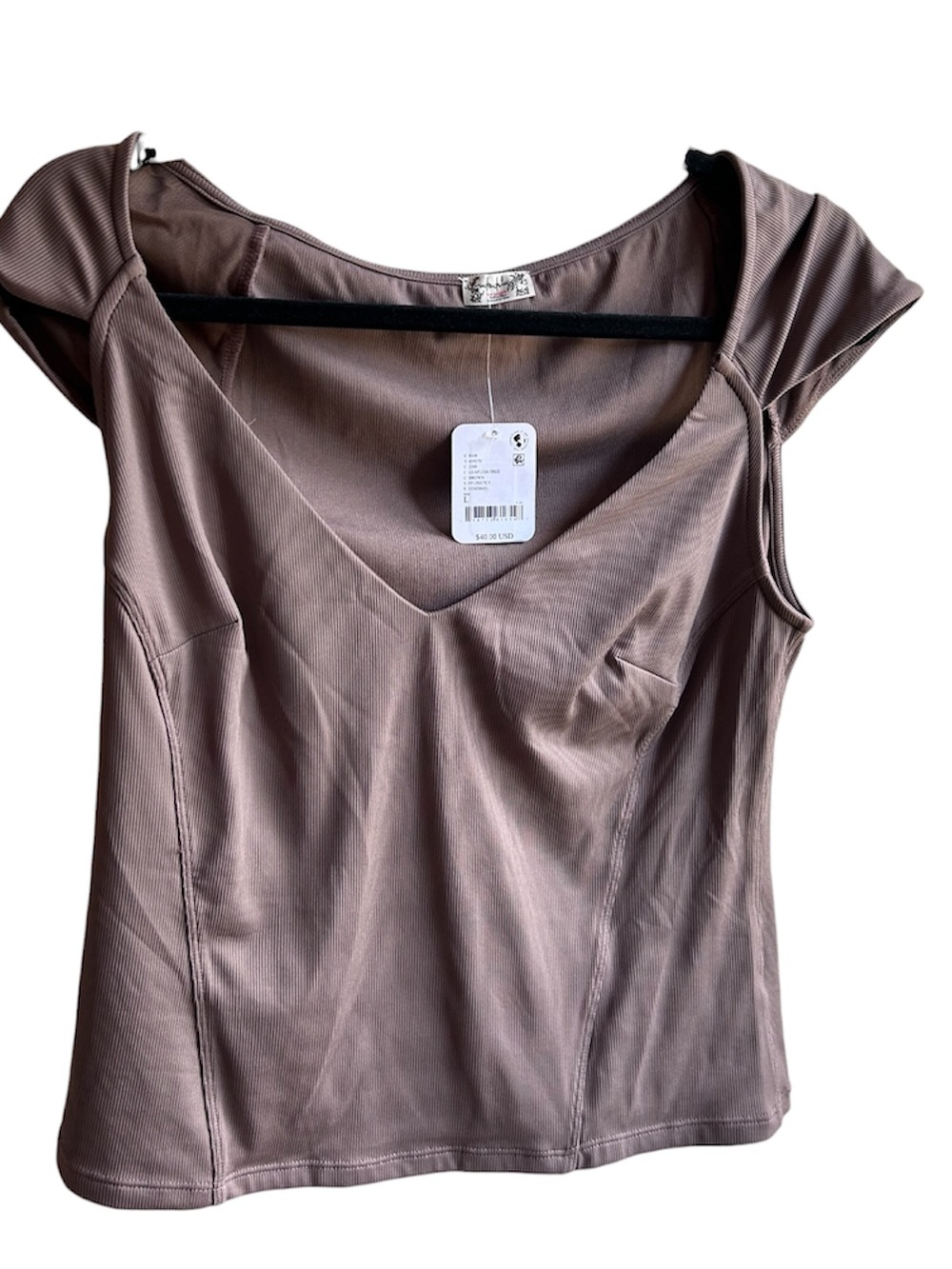 Free People Intimately NWT Leafless Tree Ribbed Cap Sleeve V-Neck Top L - Picture 3 of 9